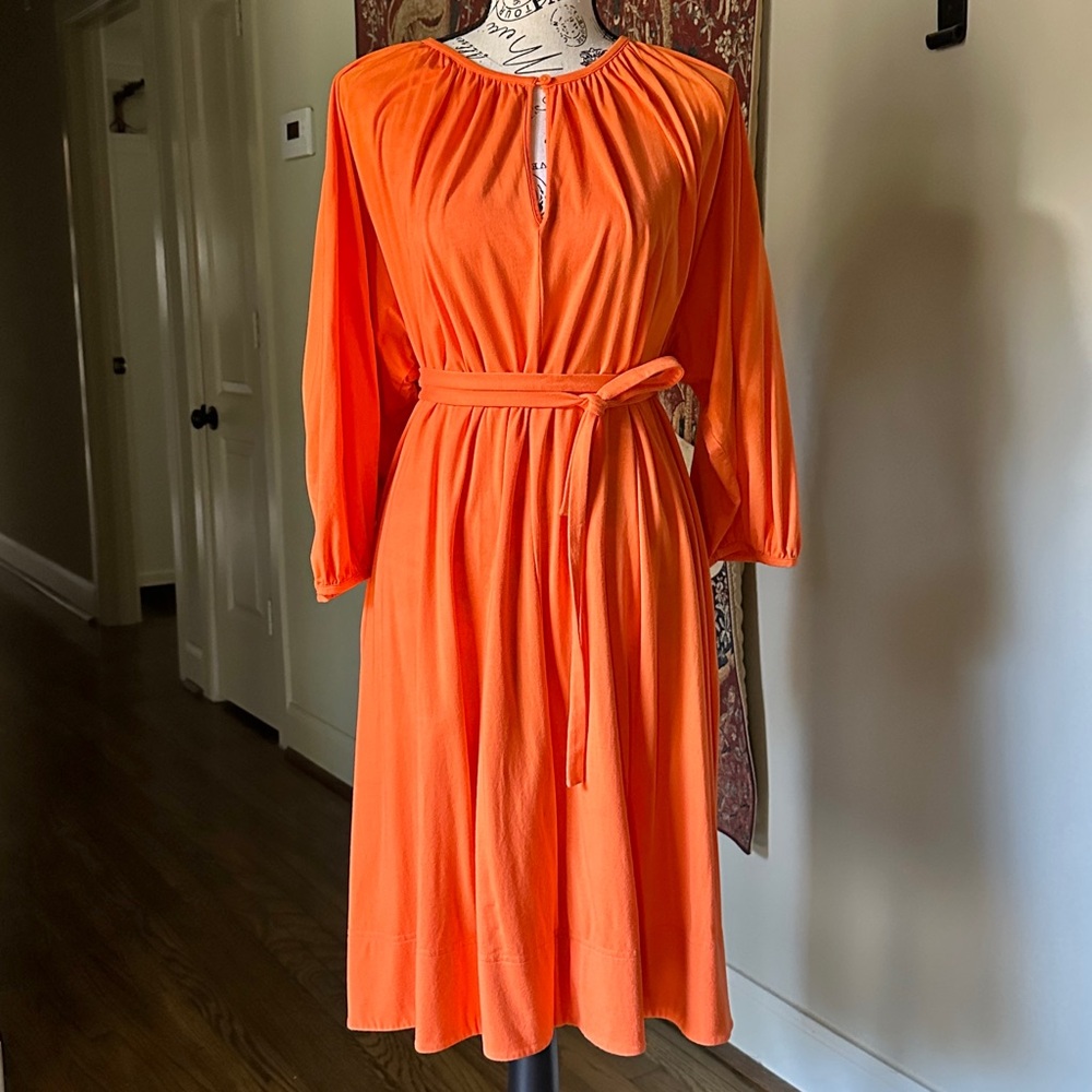 COS | Belted Puffed-Sleeve Dress in Orange, Size Small